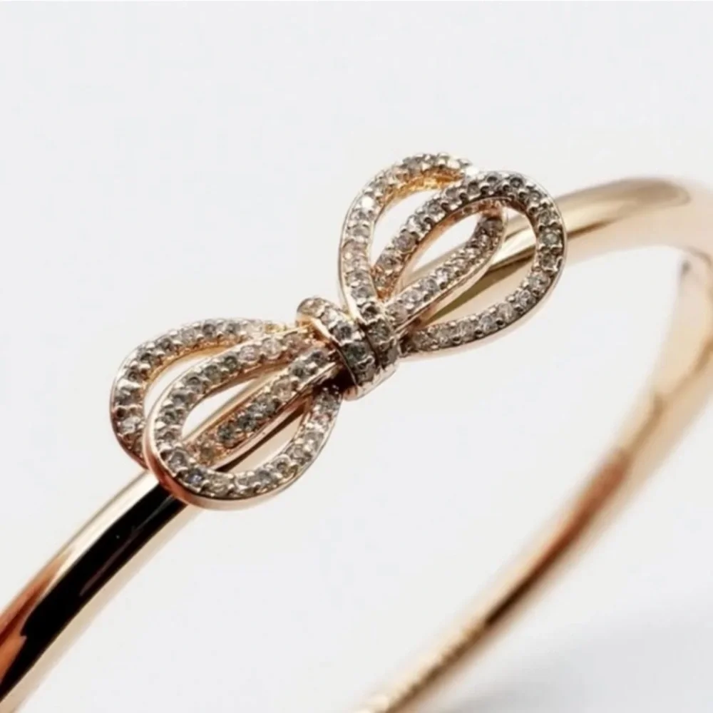 Kate Spade New York Hinged Bangle Pave' Bow Meets Girl, Rose Gold NWT